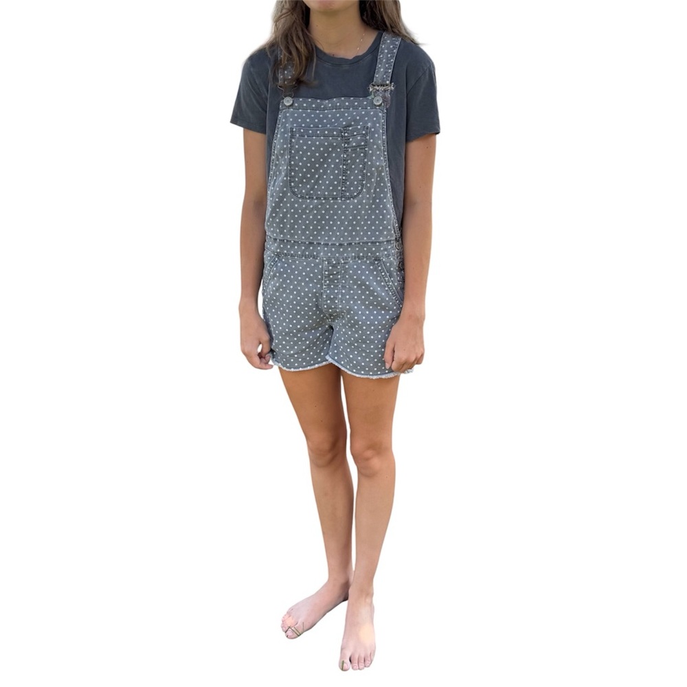 American Eagle Outfitters Gray Polka Dot Overalls Small